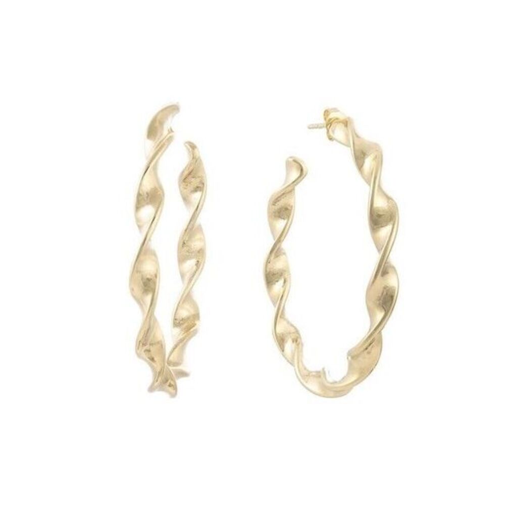 Belk Silverworks Fine Gold Plated 1.9" Twist Post Hoop Earrings Post Backs‎ New